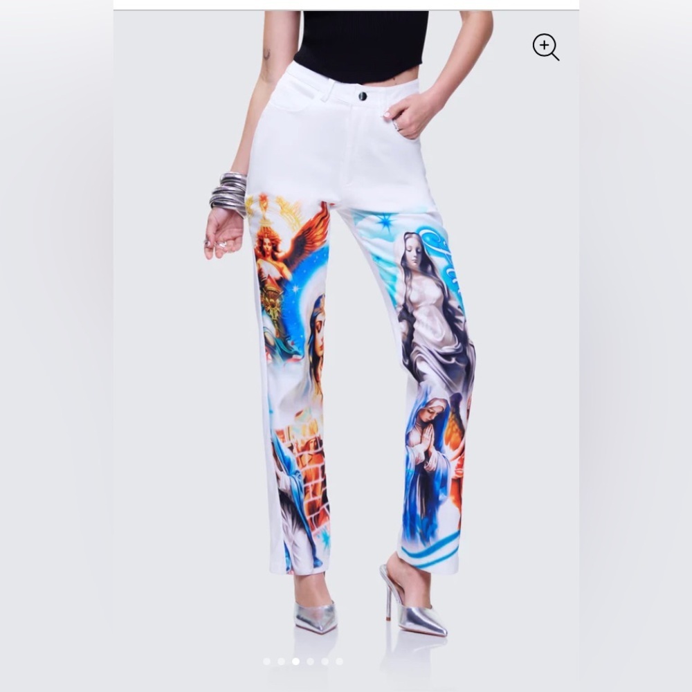 Women's White Graphic Print Pants
